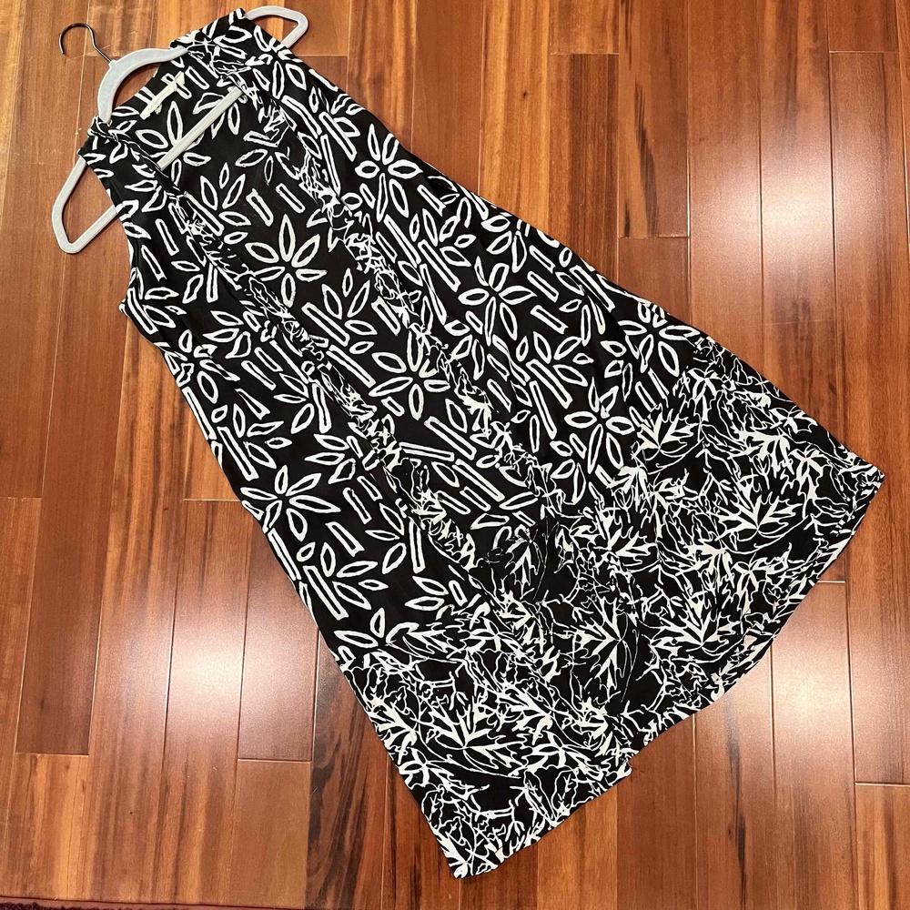 Soft Surroundings Black White Sleeveless Duster Kimono Patterned Rayon‎ Sz Small